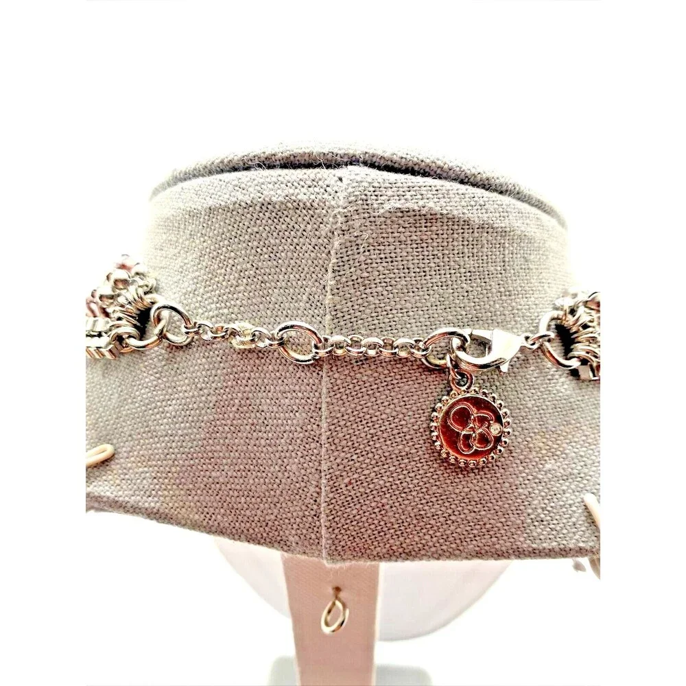 Jessica Simpson Multi Strand Choker Necklace Purple Bead Silver Tone Chain 16